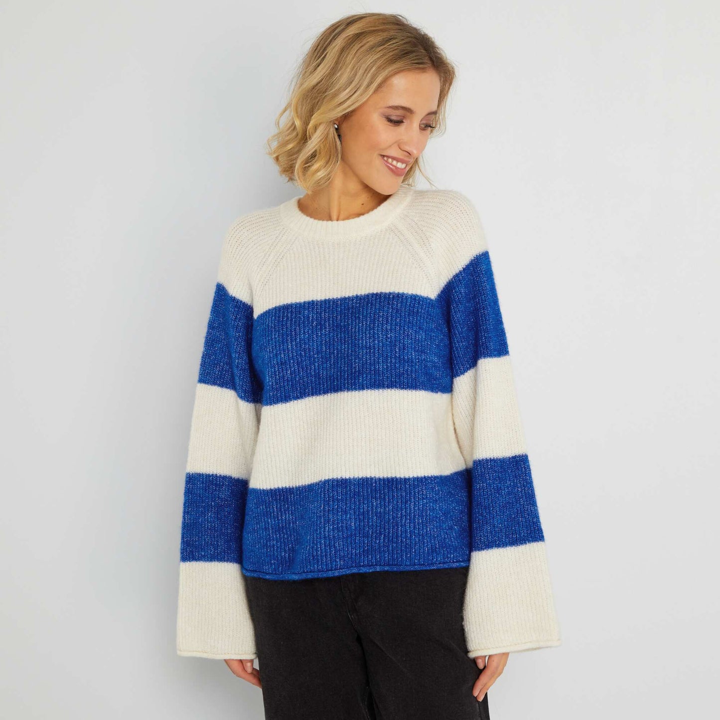 Pull marini re en maille tricot Bleu