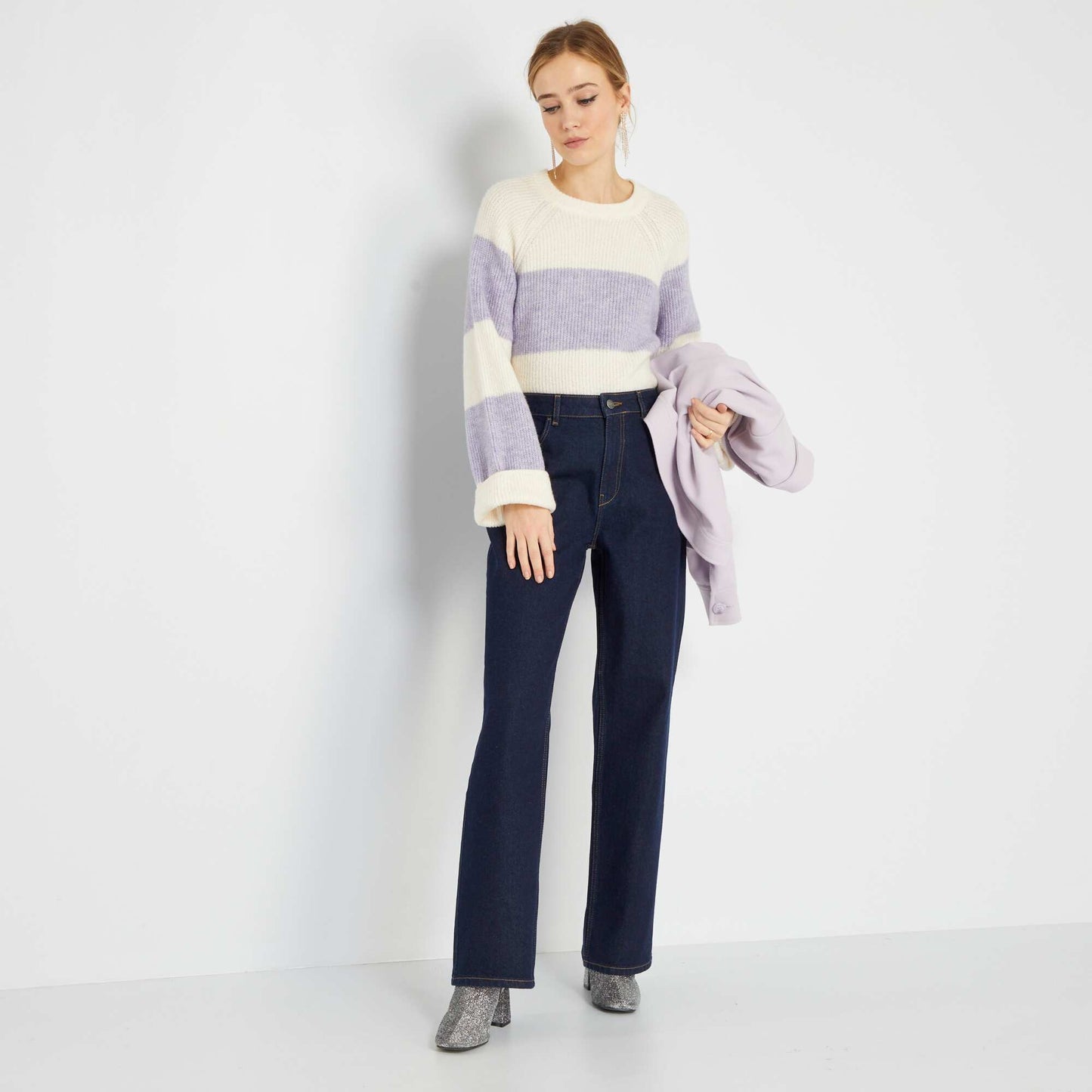 Pull marini re en maille tricot Violet