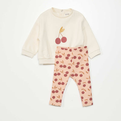 Ensemble sweat + pantalon - 2 pi ces Blanc/rose