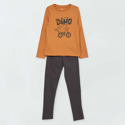 Ensemble pyjama t-shirt + pantalon - 2 pi ces Marron/gris