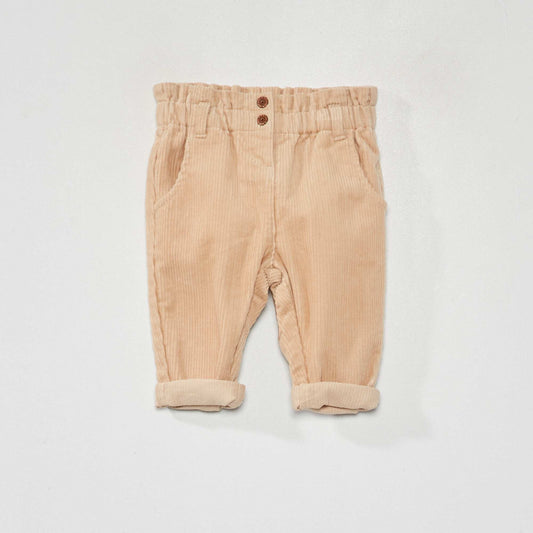 Pantalon paperbag en velours c tel Beige