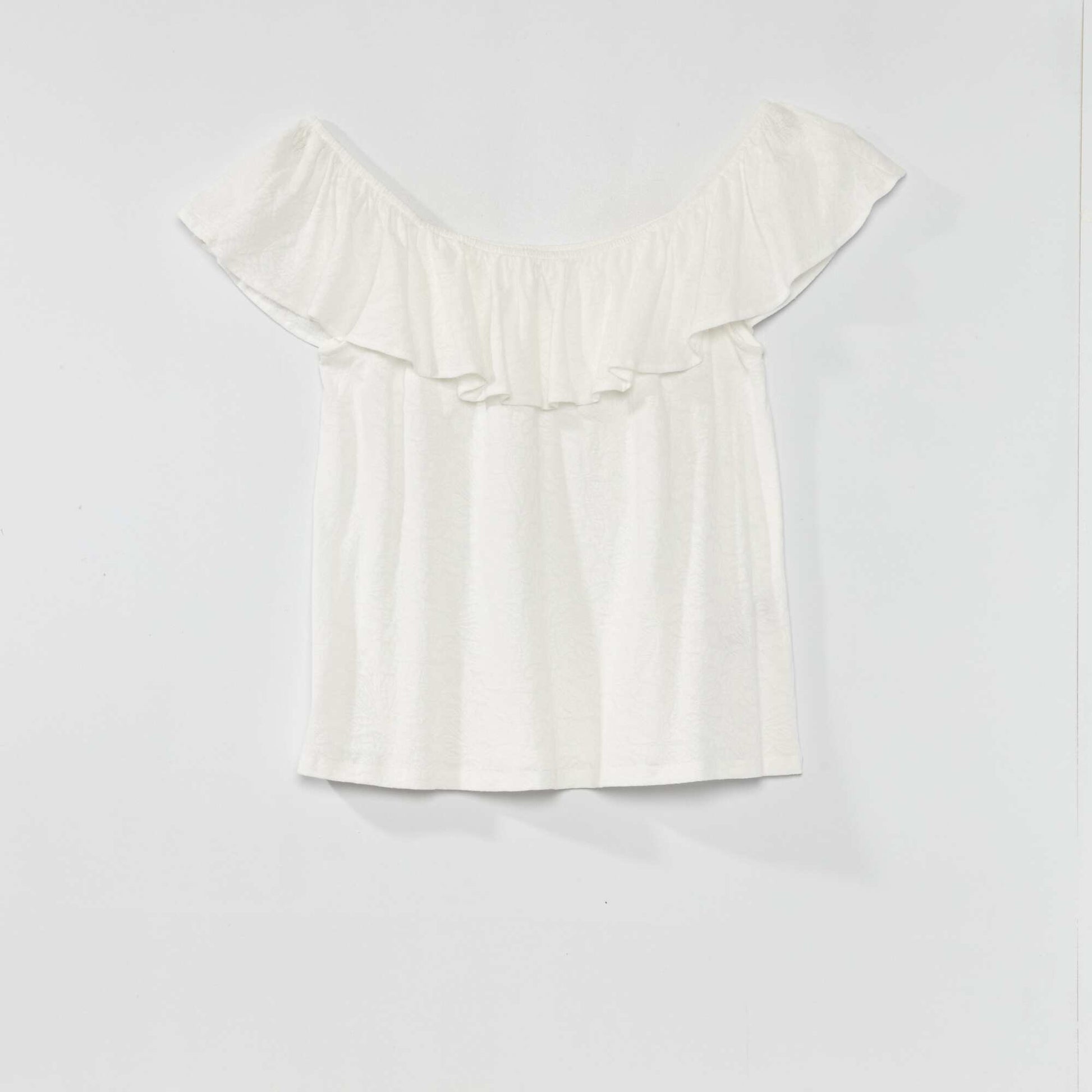 D bardeur col bardot volant blanc