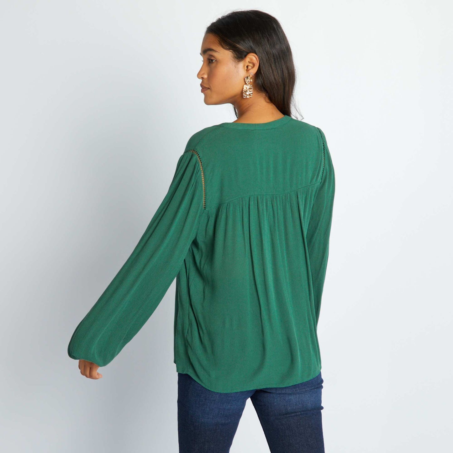 Blouse en maille cr pe avec liser s ajour s Vert kaki