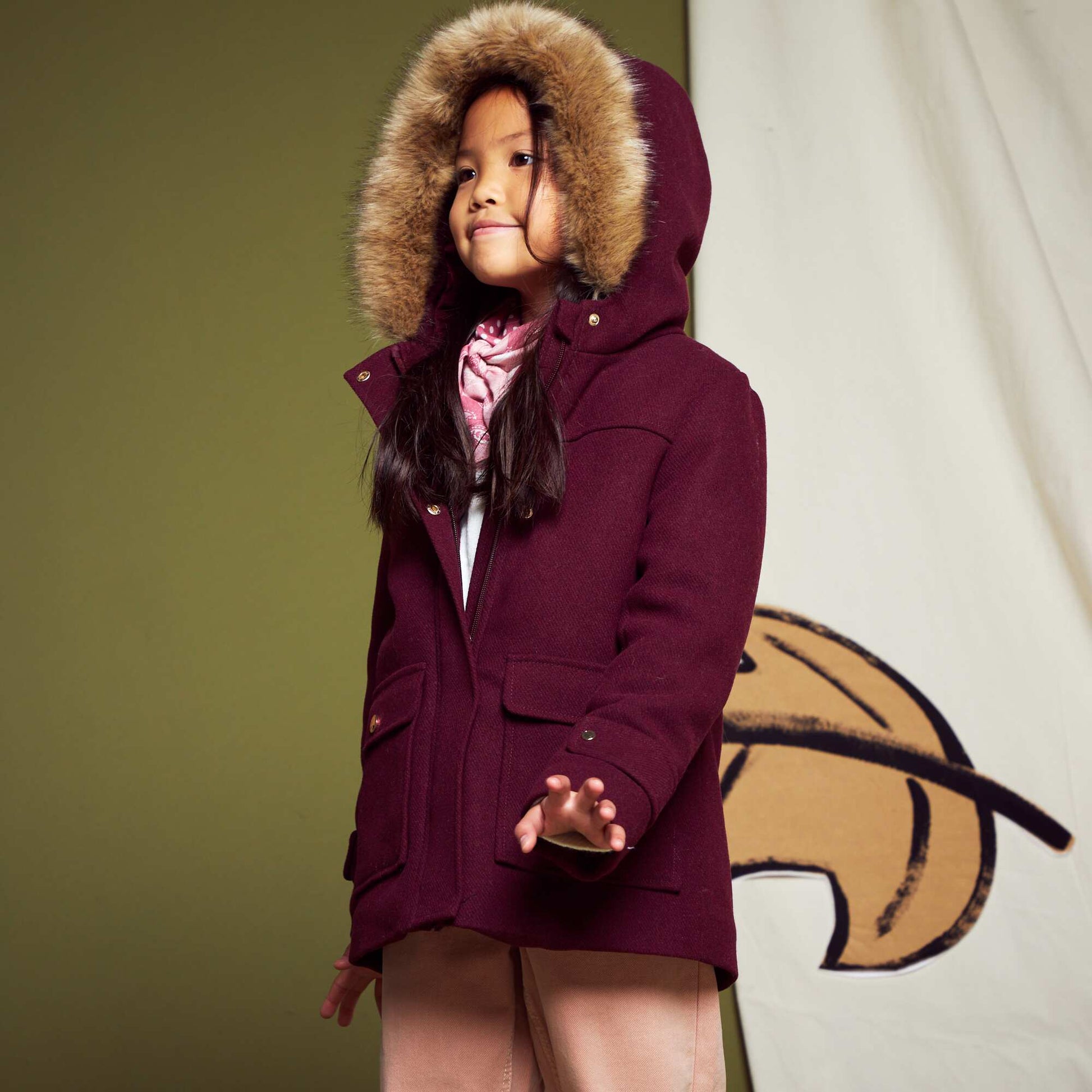 Manteau lainage capuche Bordeau