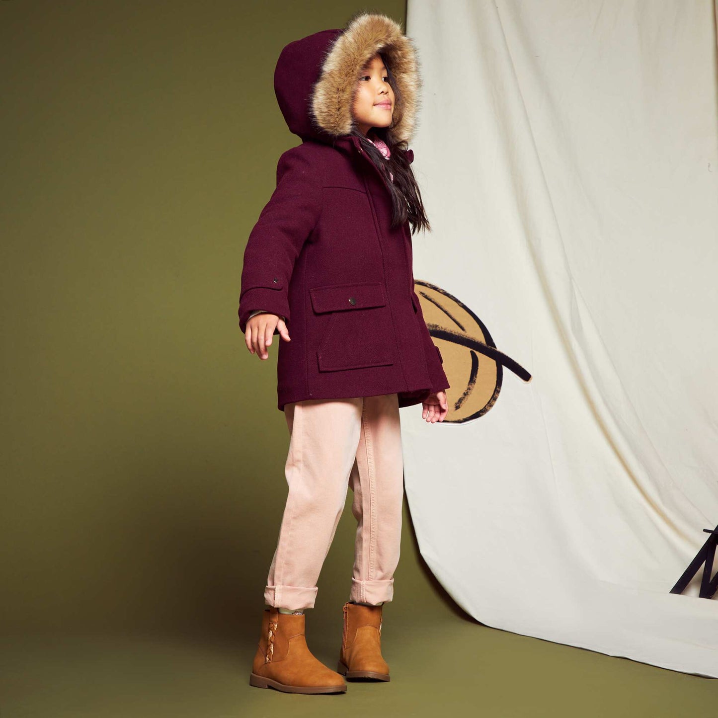 Manteau lainage capuche Bordeau