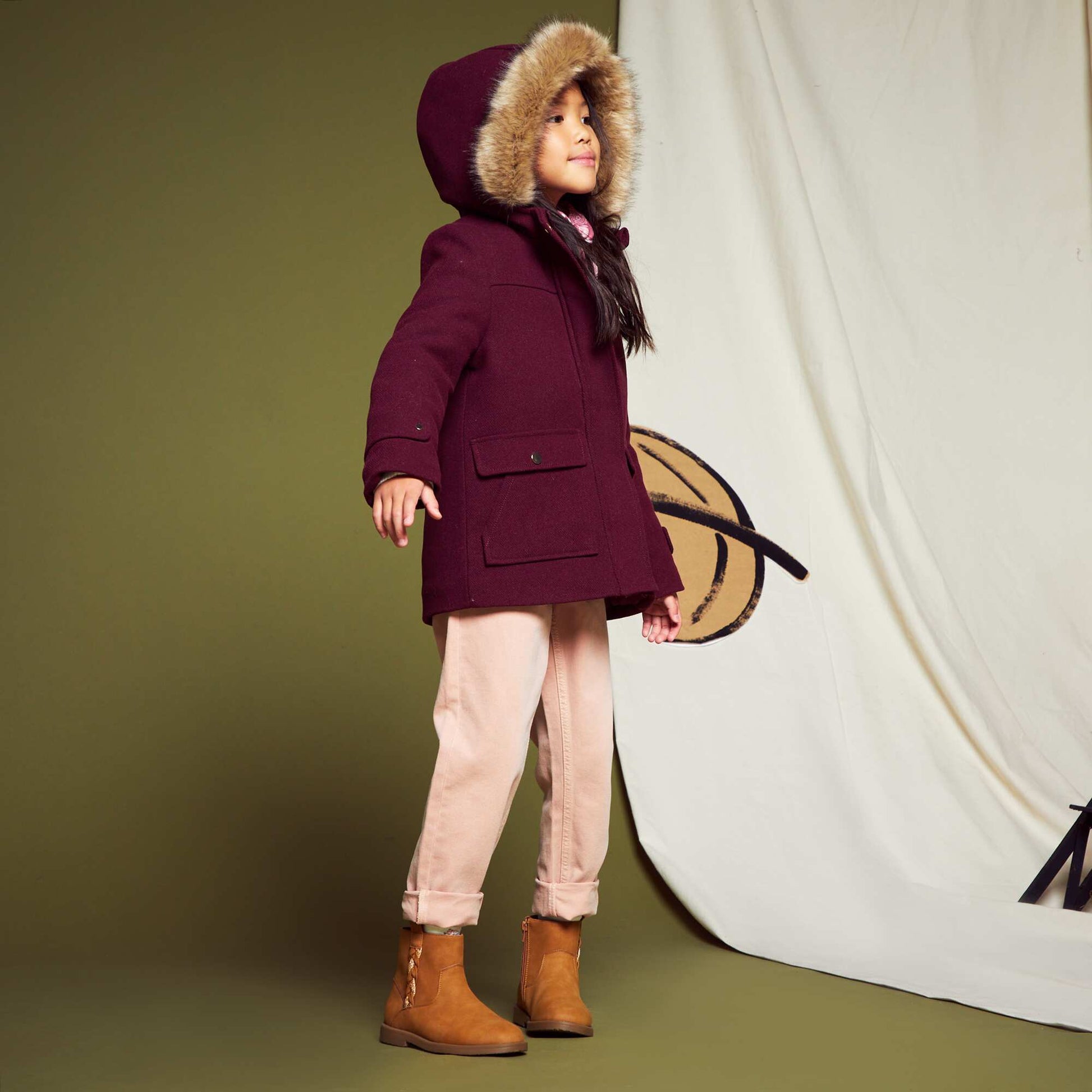 Manteau lainage capuche Bordeau