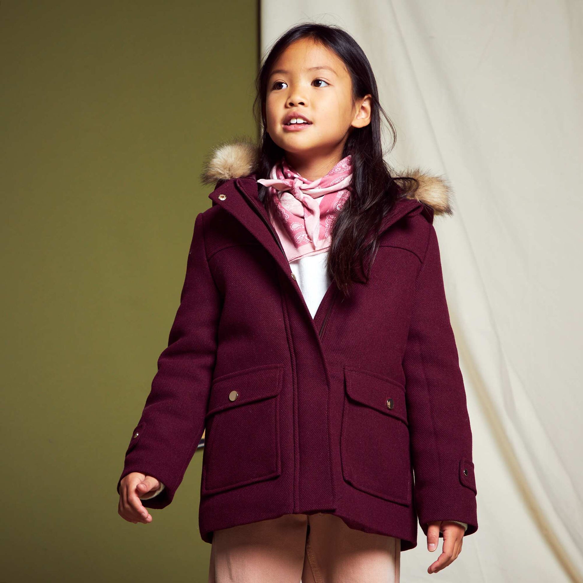 Manteau lainage capuche Bordeau