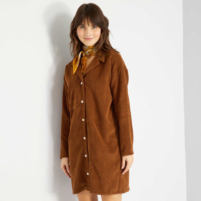 Robe chemise en velours Marron
