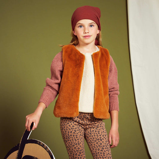 Gilet sans manches en fausse fourrure Marron