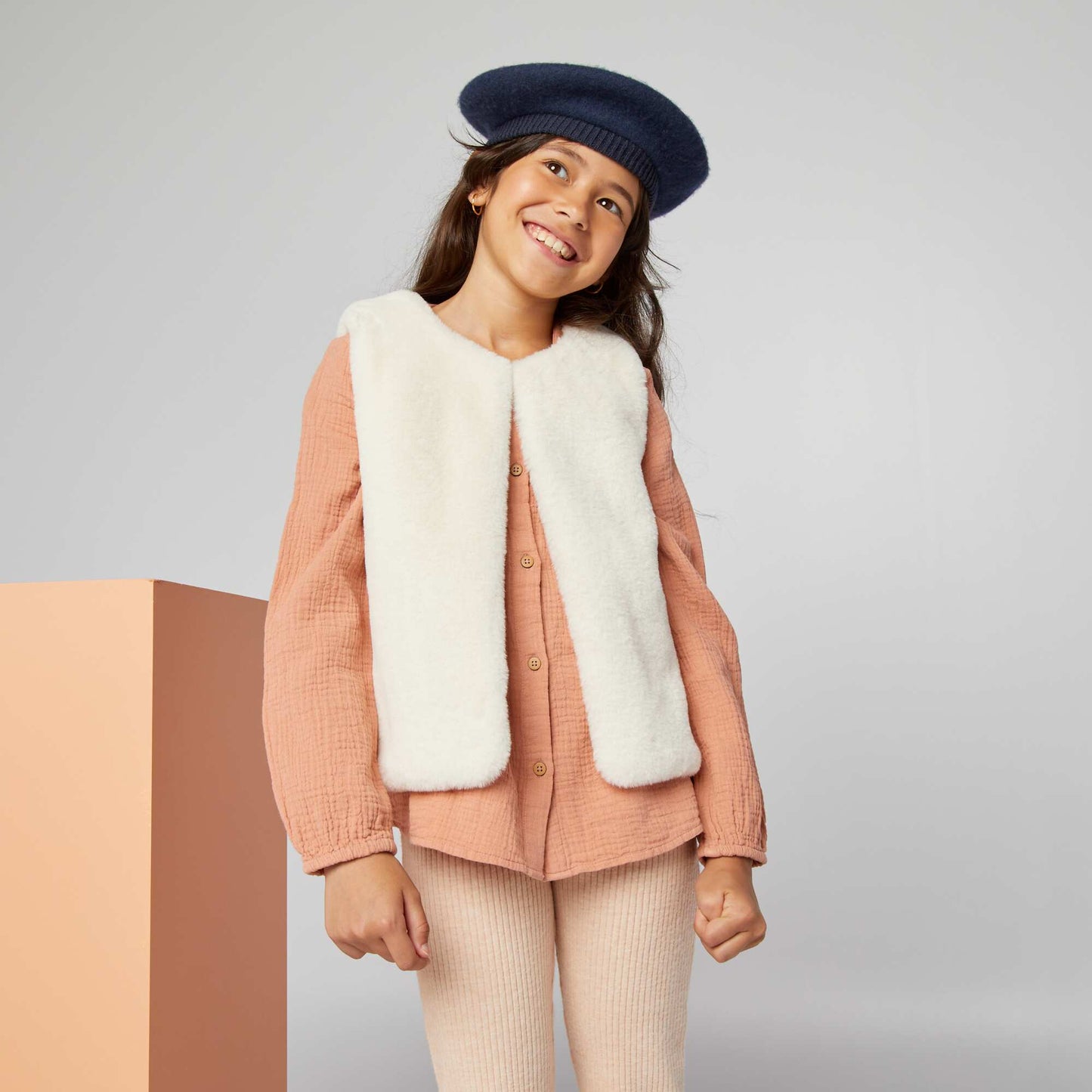 Gilet sans manches en fausse fourrure Blanc