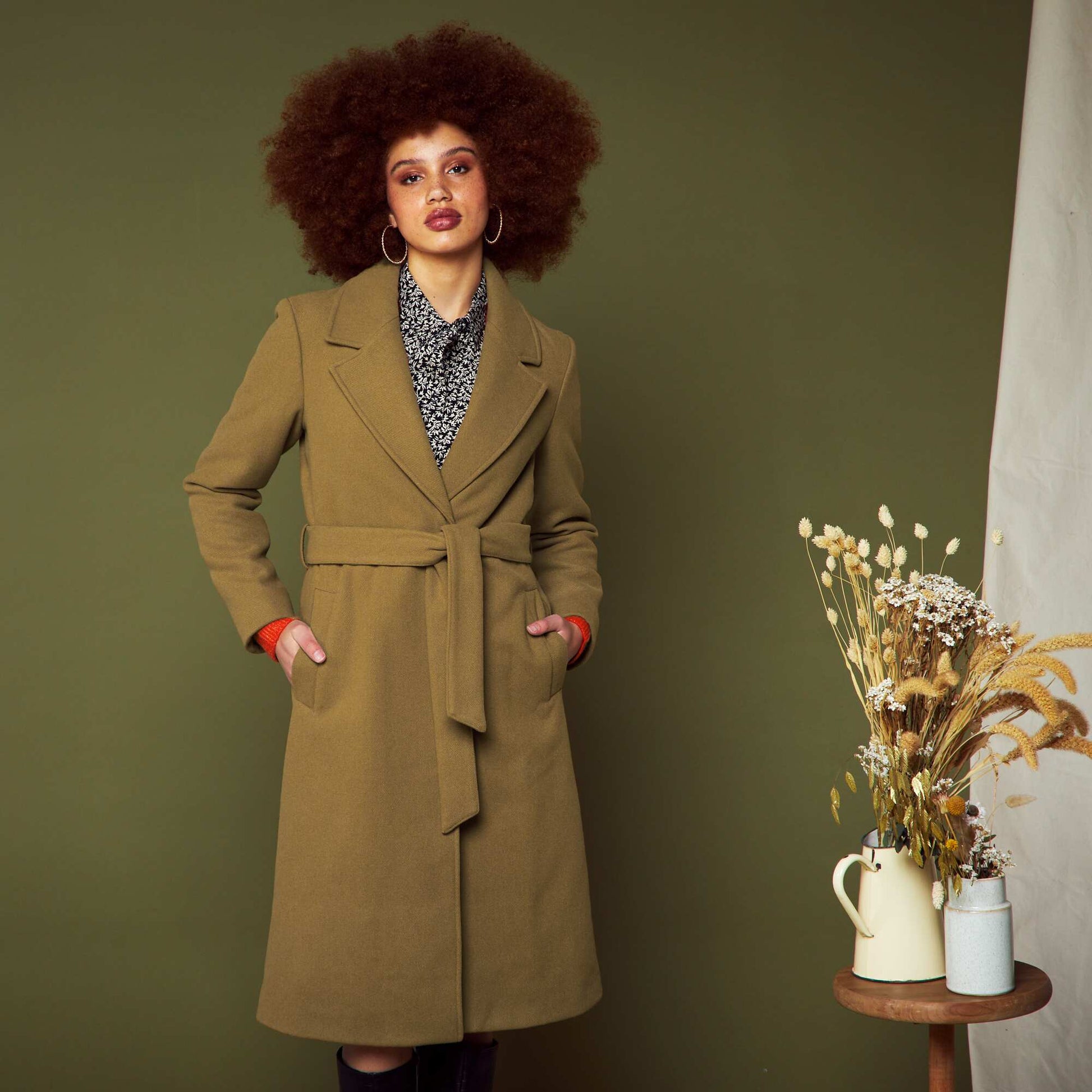 Manteau long ceintur Camel