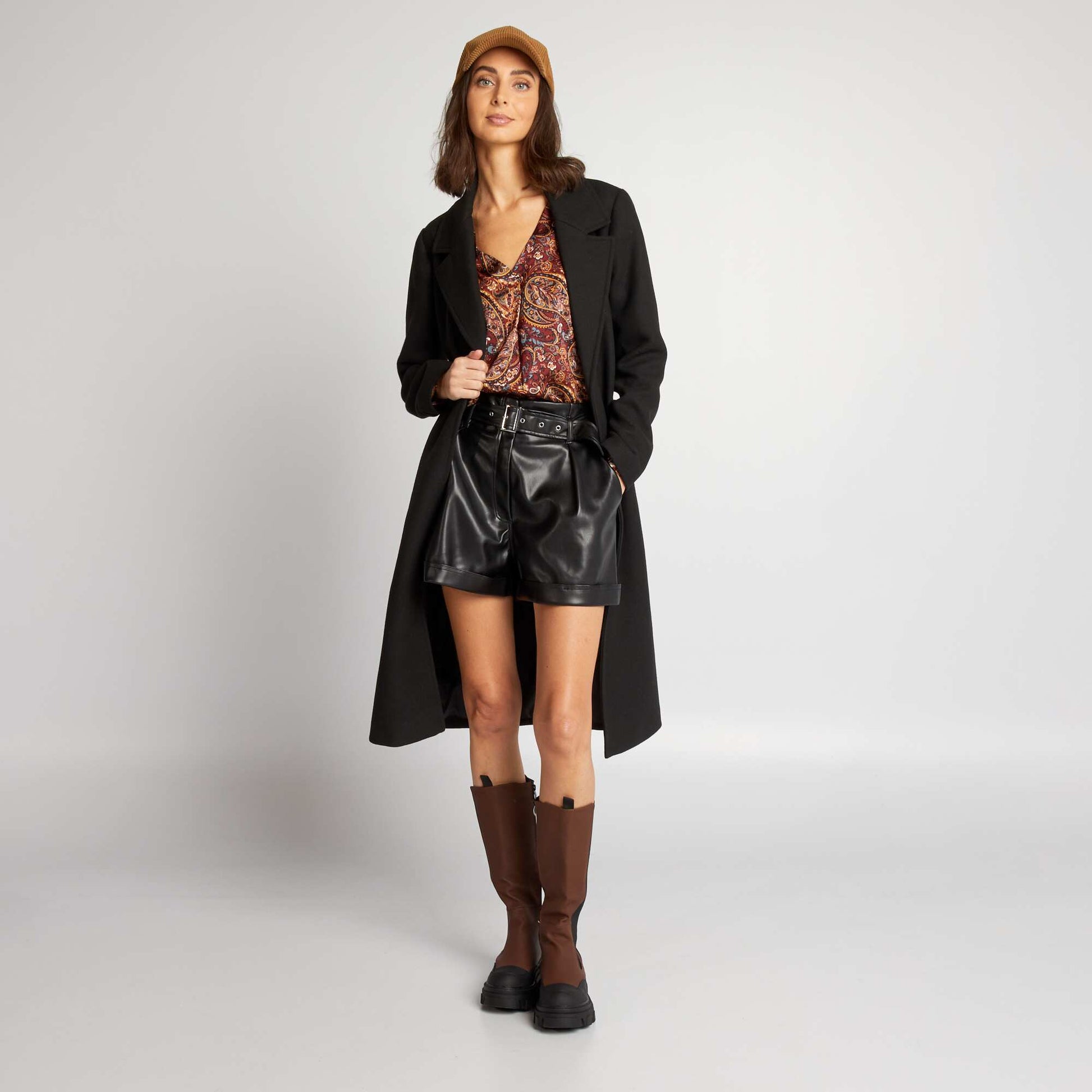 Manteau long ceintur noir