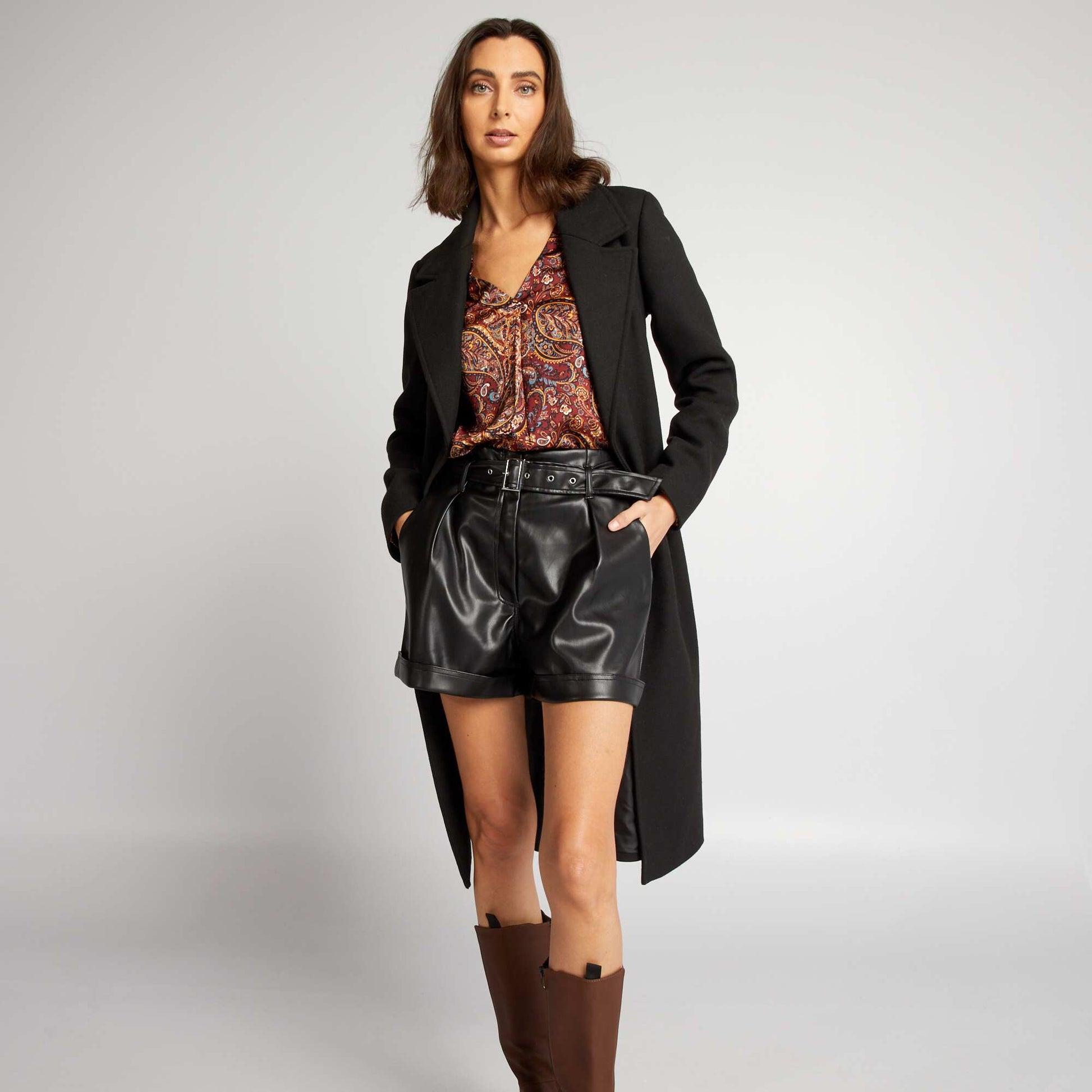 Manteau long ceintur noir