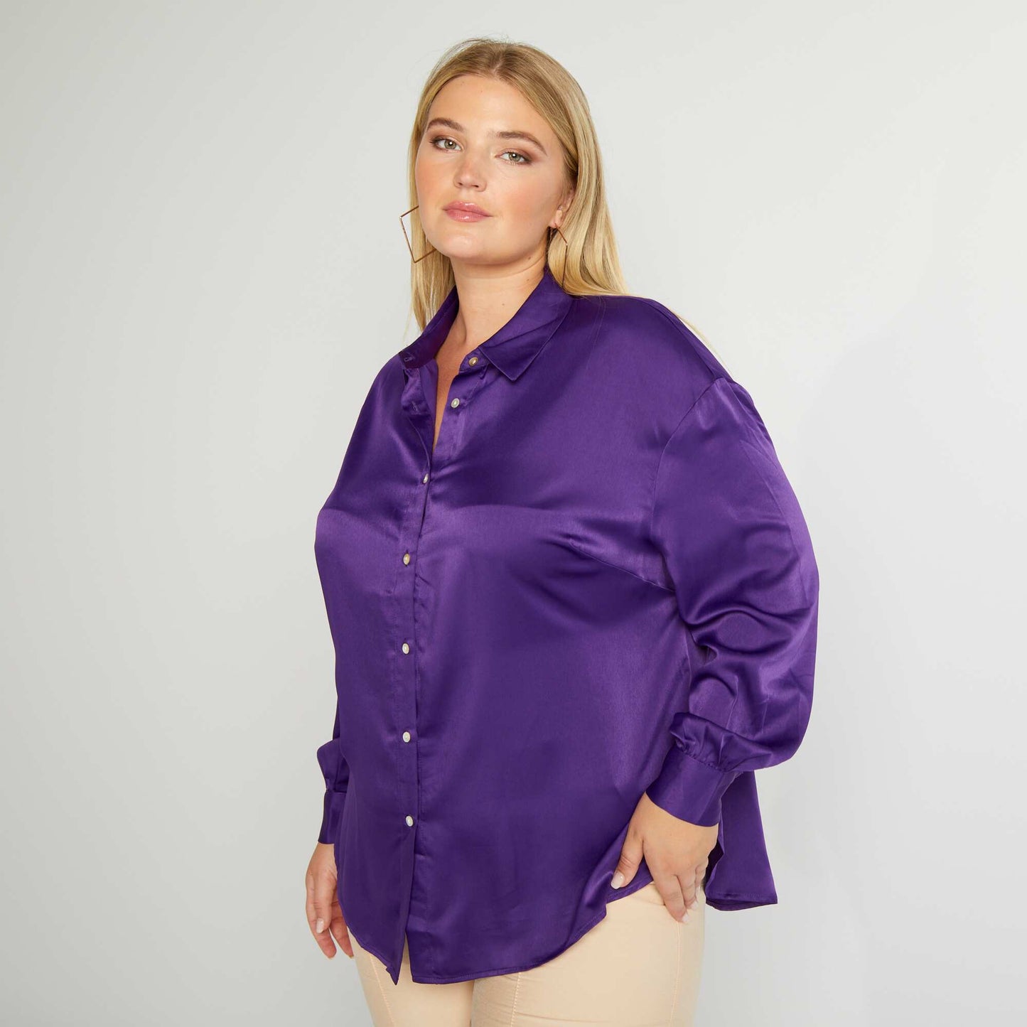 Chemise effet satin col italien Violet