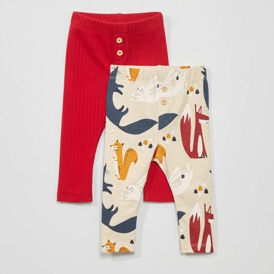 Lot de 2 leggings Rouge/beige