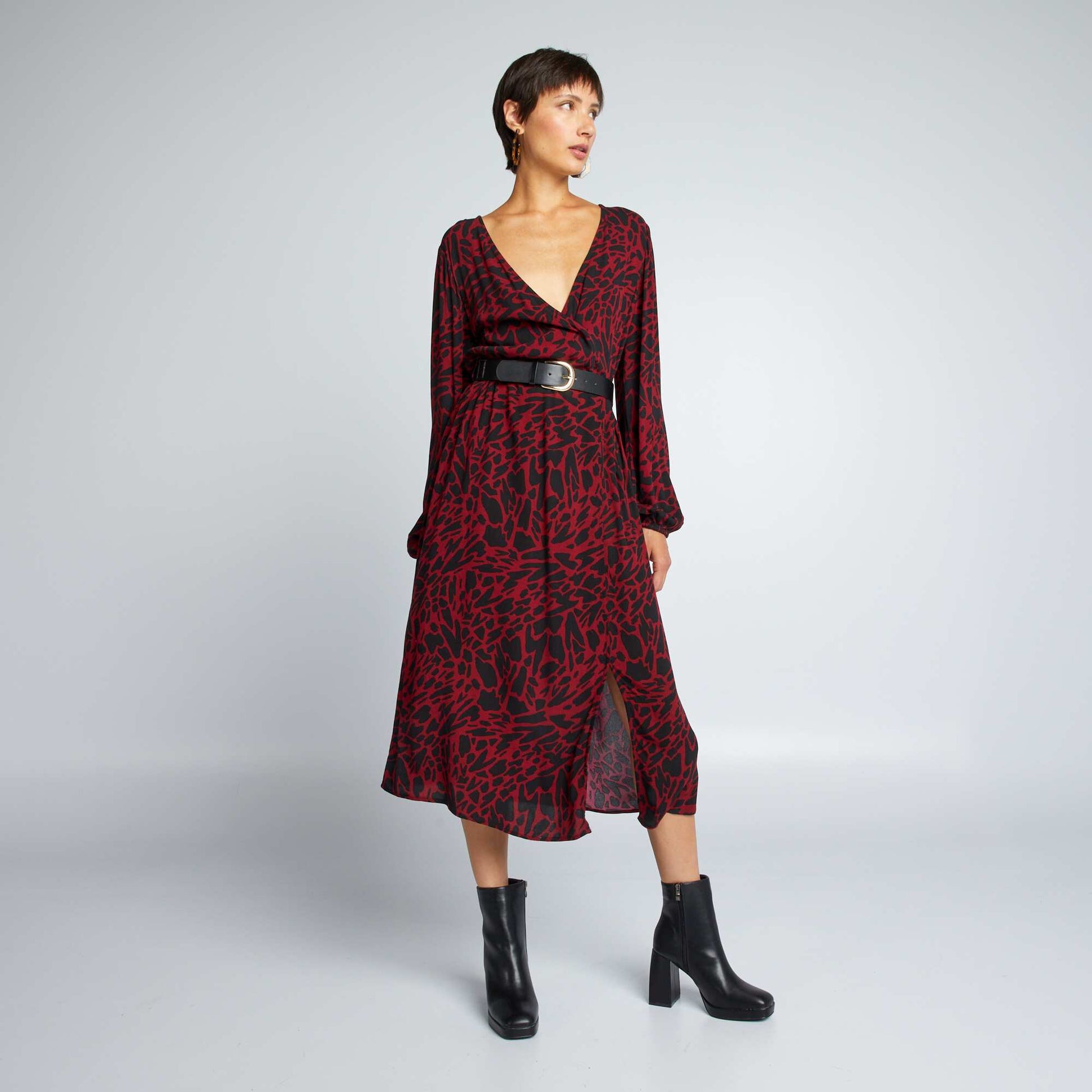 Robe longue ceintur e Bordeaux