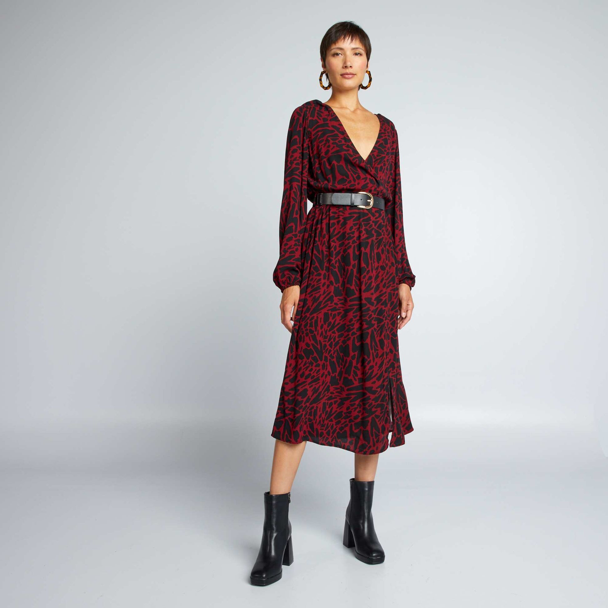 Robe longue ceintur e Bordeaux