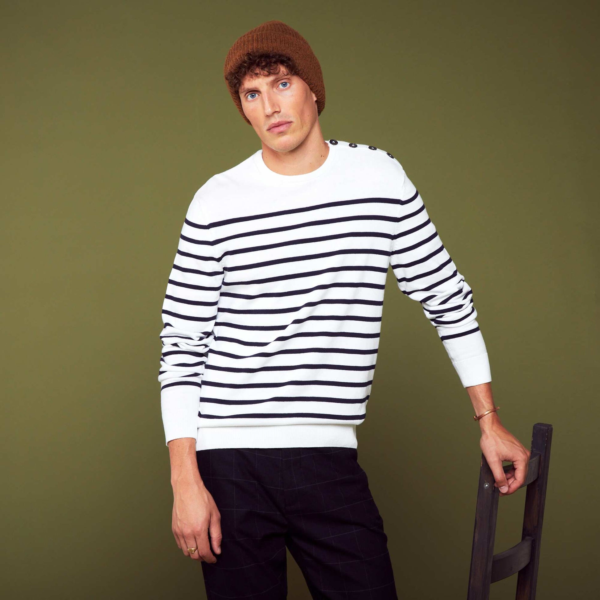 Pull marini re col rond Blanc