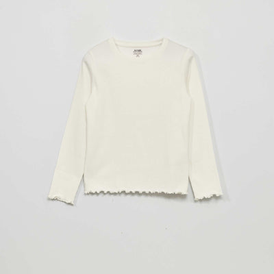 T-shirt en maille c tel e manches longues BLANC NEIG