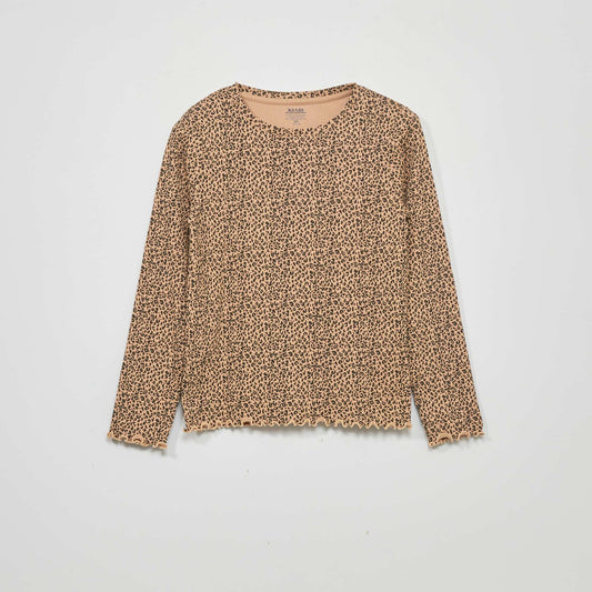T-shirt en maille c tel e avec imprim Beige