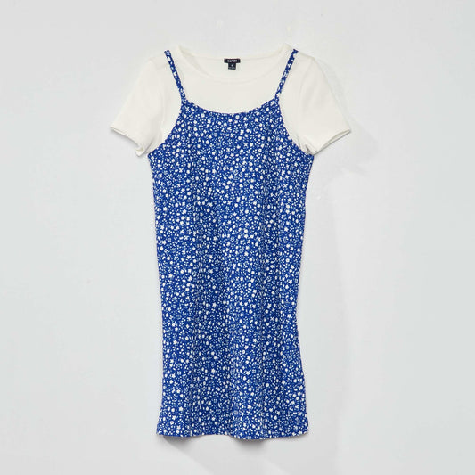 T-shirt c tel + Robe fleuri - 2 pi ces Bleu