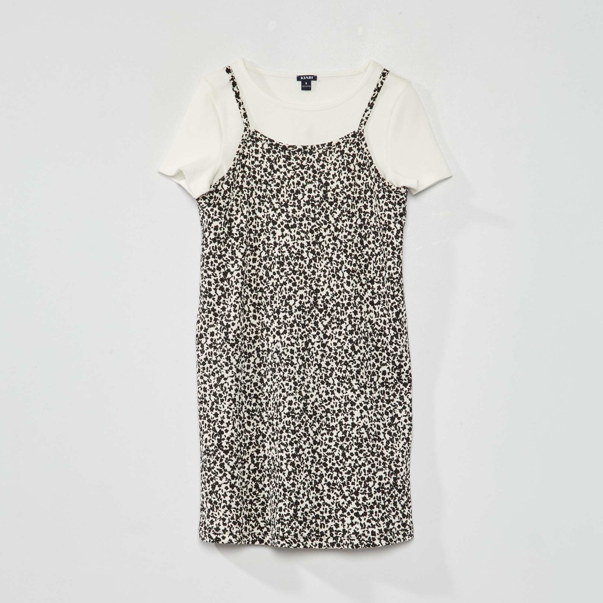 T-shirt c tel + Robe fleuri - 2 pi ces Noir/blanc
