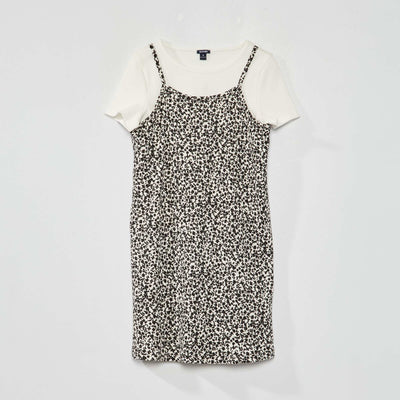 T-shirt c tel + Robe fleuri - 2 pi ces Noir/blanc