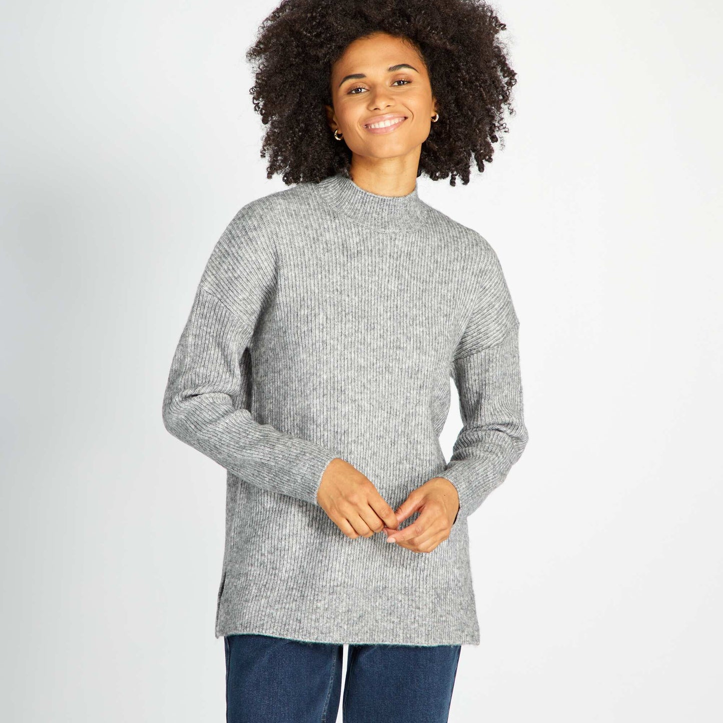 Pull en maille col montant Gris