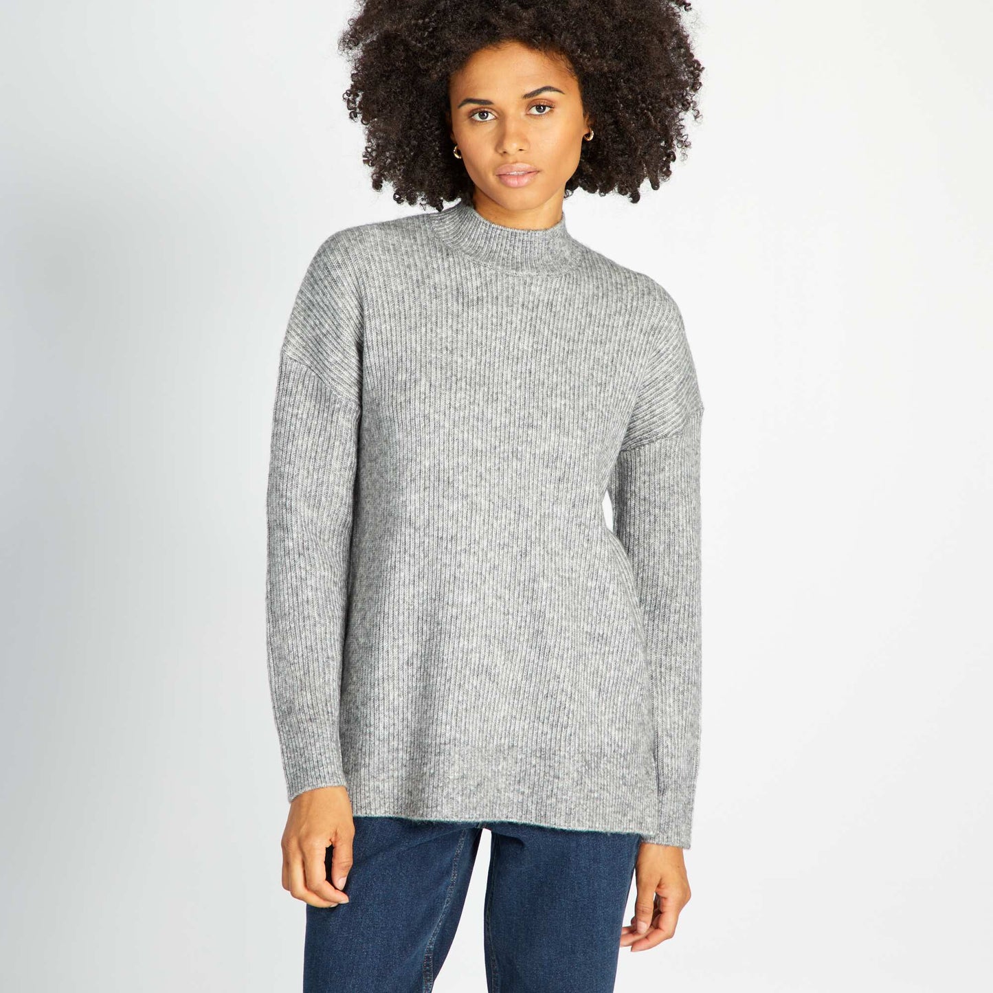 Pull en maille col montant Gris