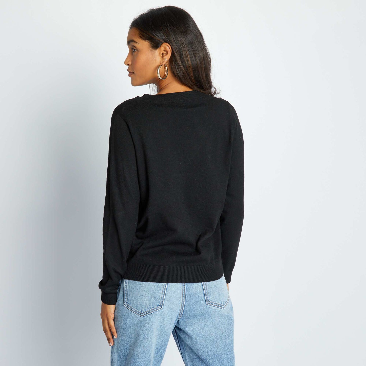 Pull en maille col V noir