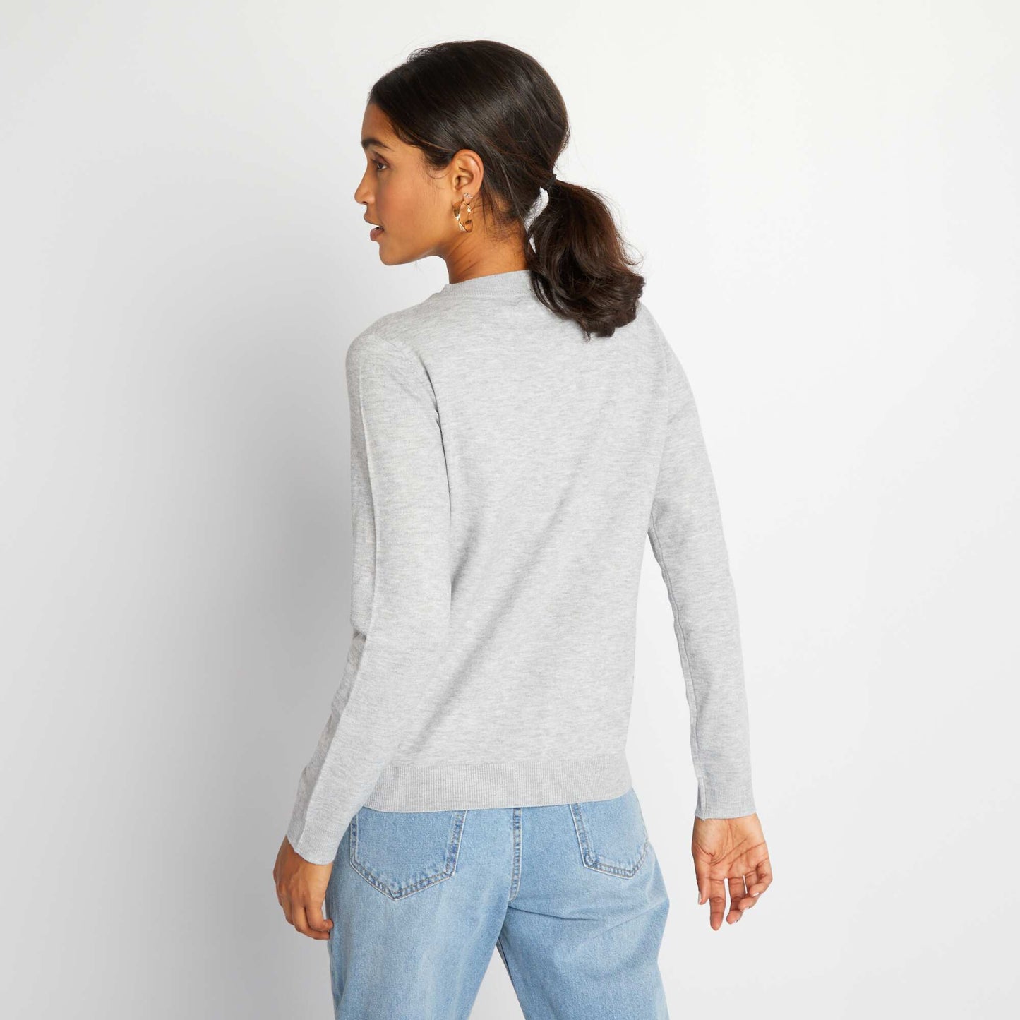 Pull en maille col V Gris