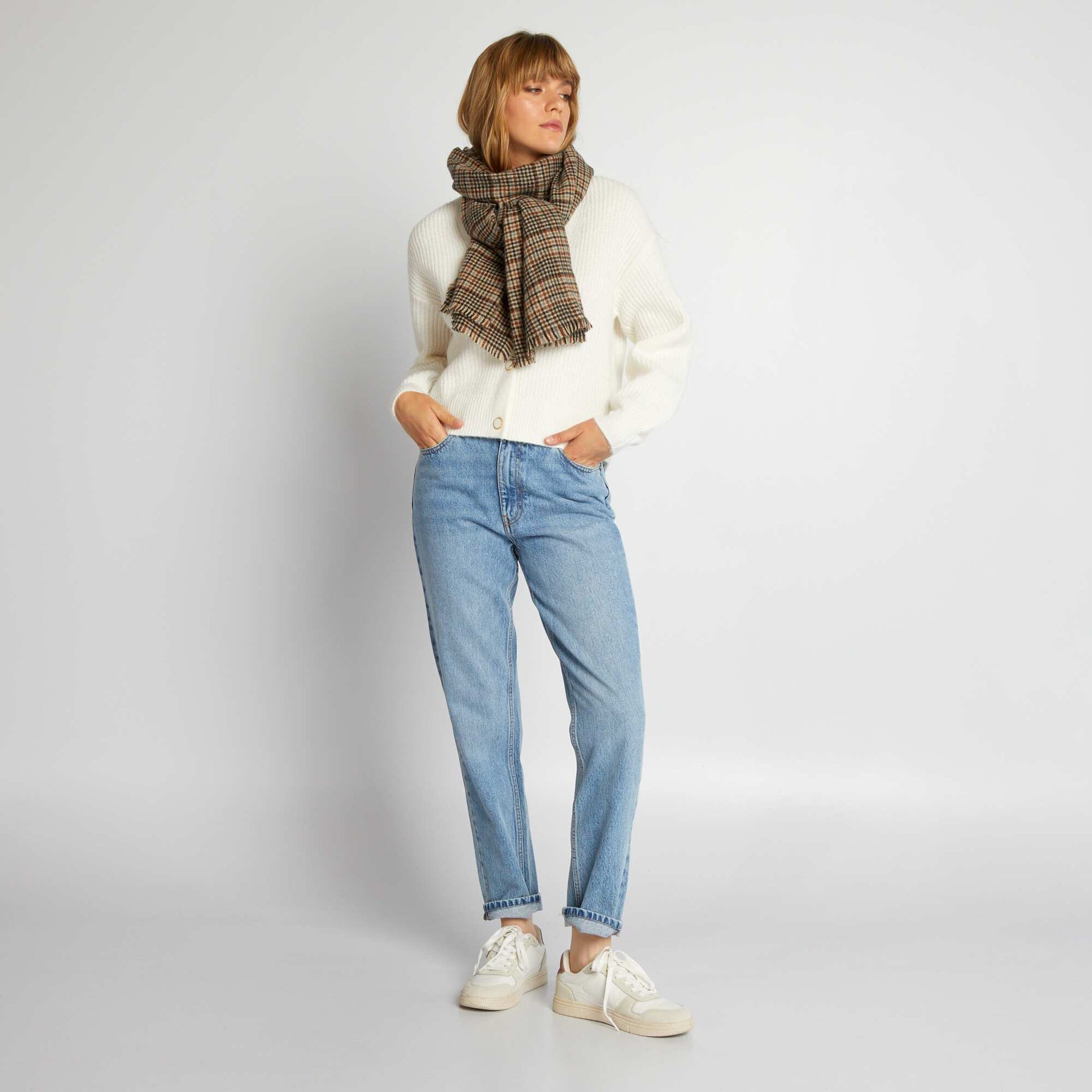 Gilet maille grosse jauge et boutons fantaisie Blanc