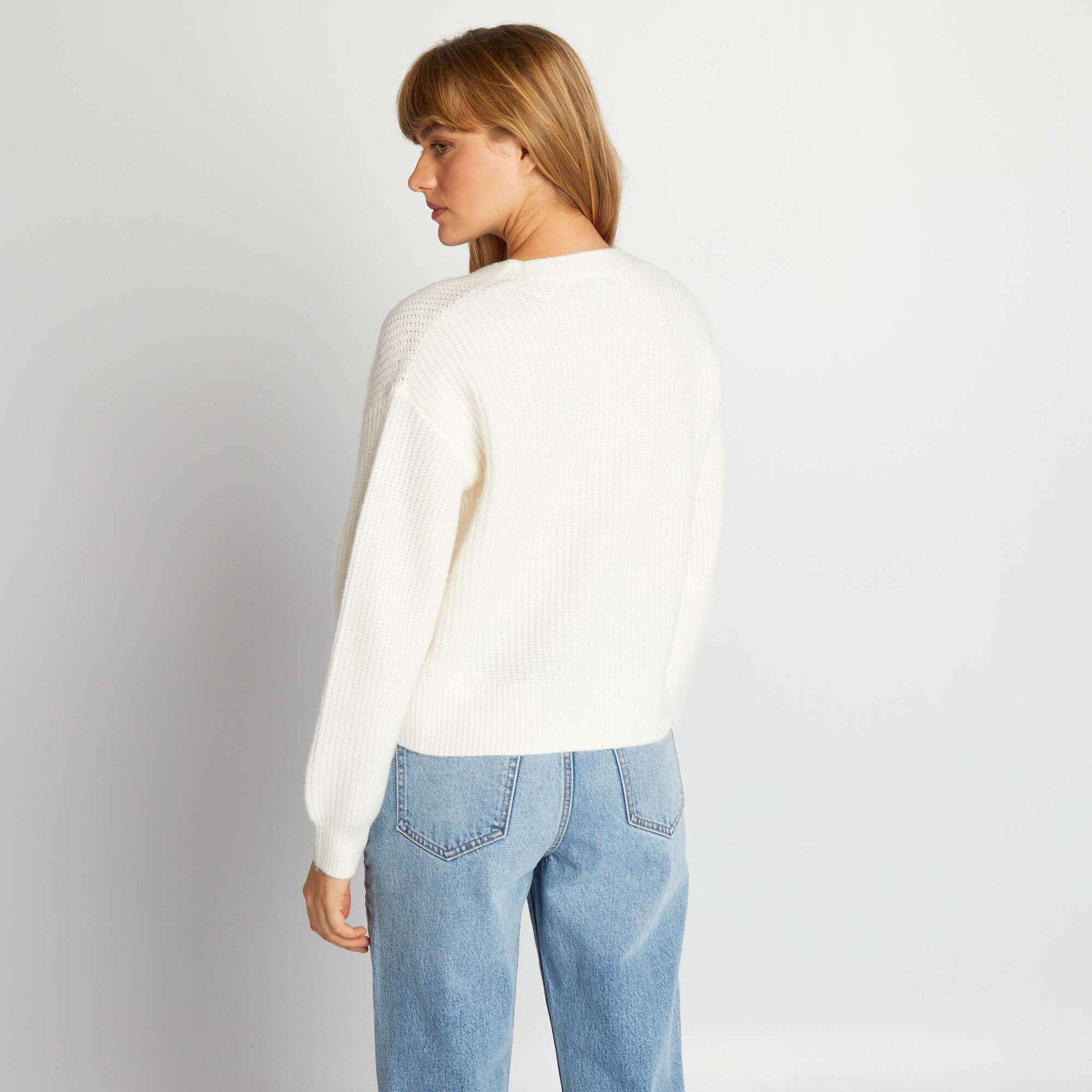Gilet maille grosse jauge et boutons fantaisie Blanc