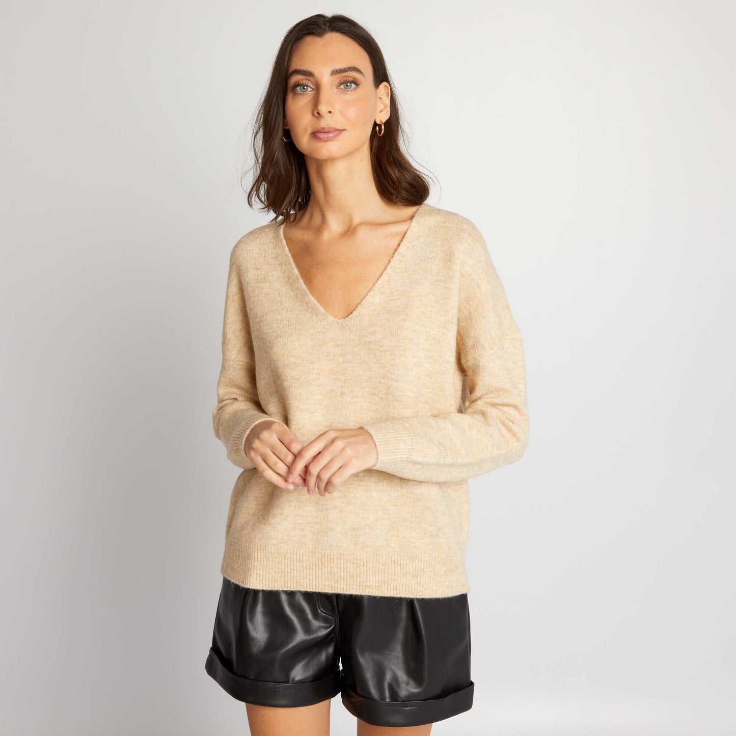 Pull emmanchures descendues Beige