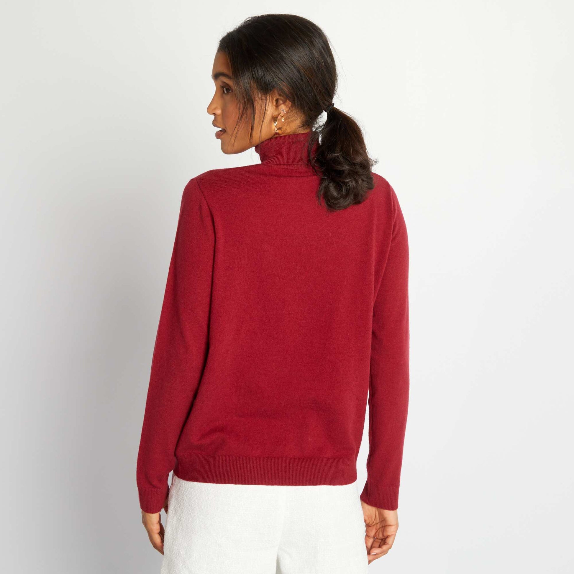 Pull en maille l g re col montant Rouge