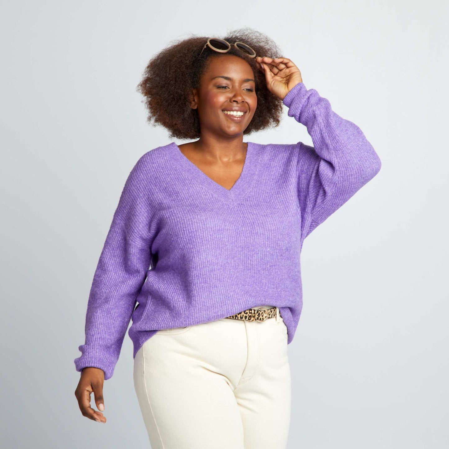 Pull en maille encolure V Violet