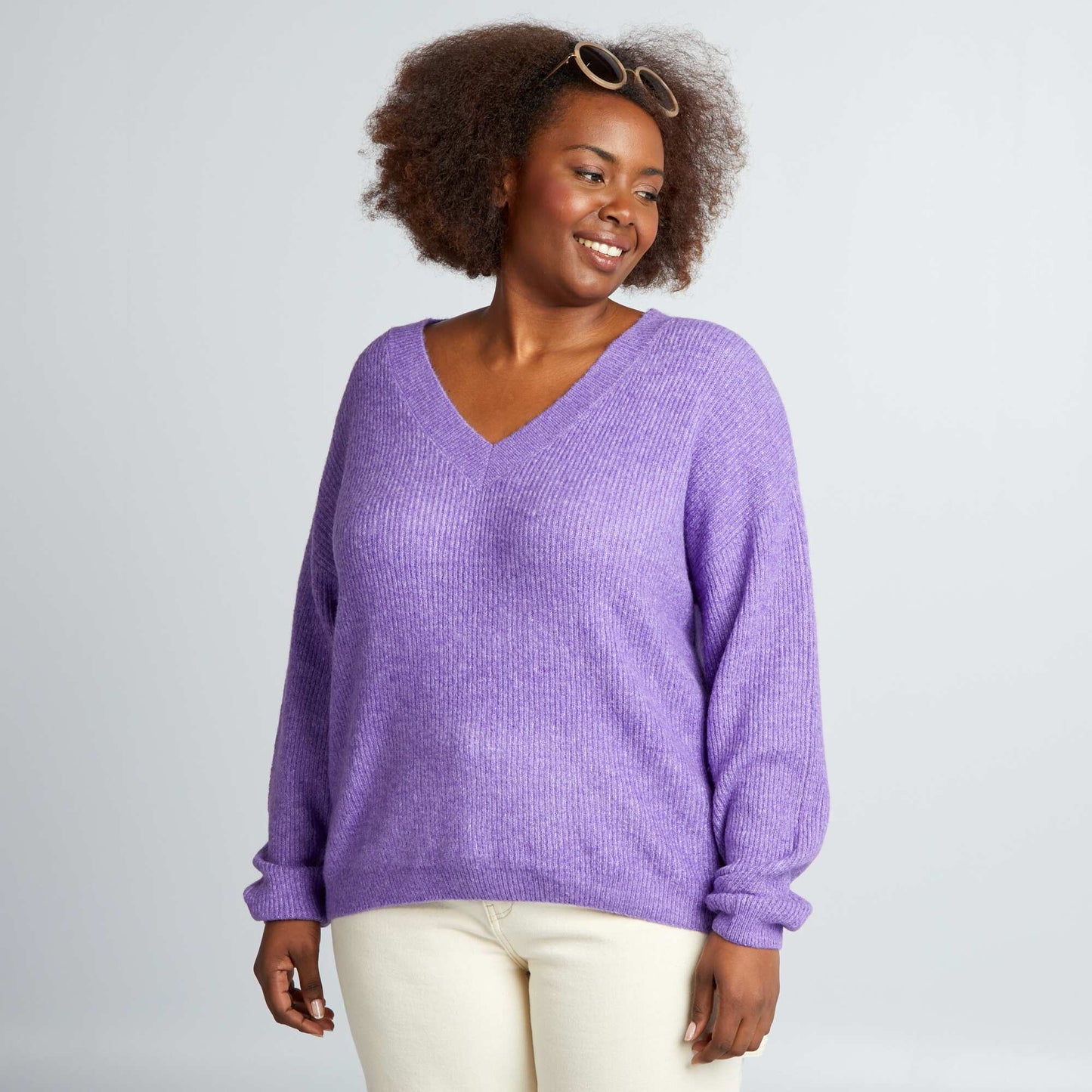 Pull en maille encolure V Violet