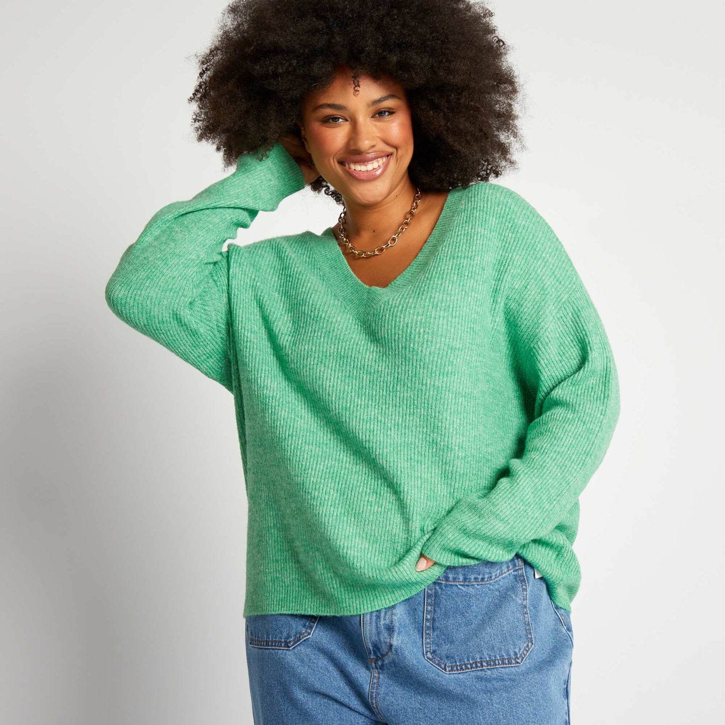 Pull en maille encolure V Vert