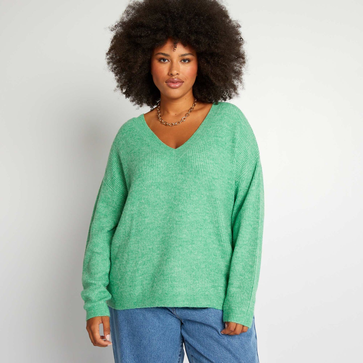 Pull en maille encolure V Vert