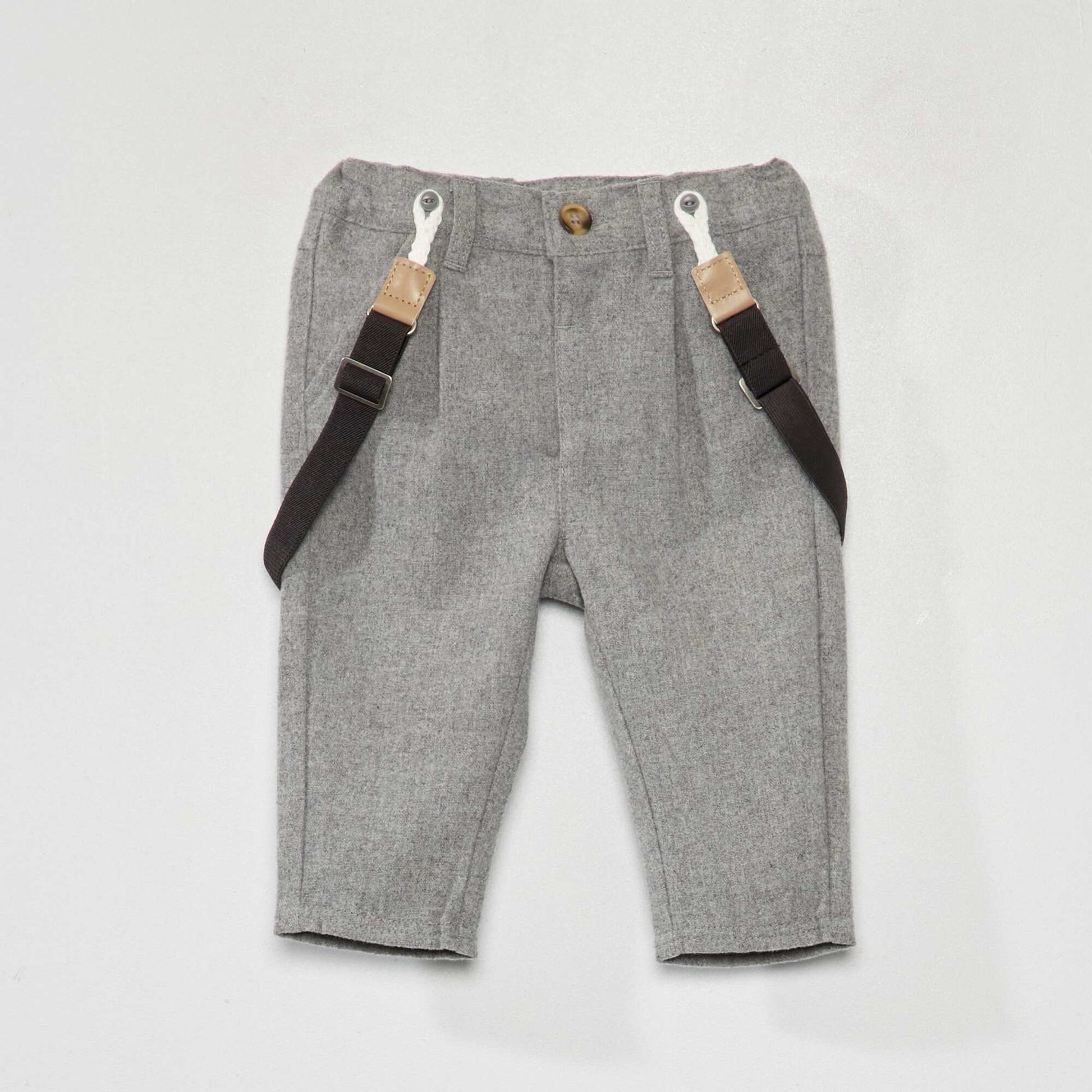 Pantalon chino en flanelle avec bretelles amovibles Gris