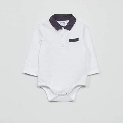 Body esprit polo en maille piqu e blanc
