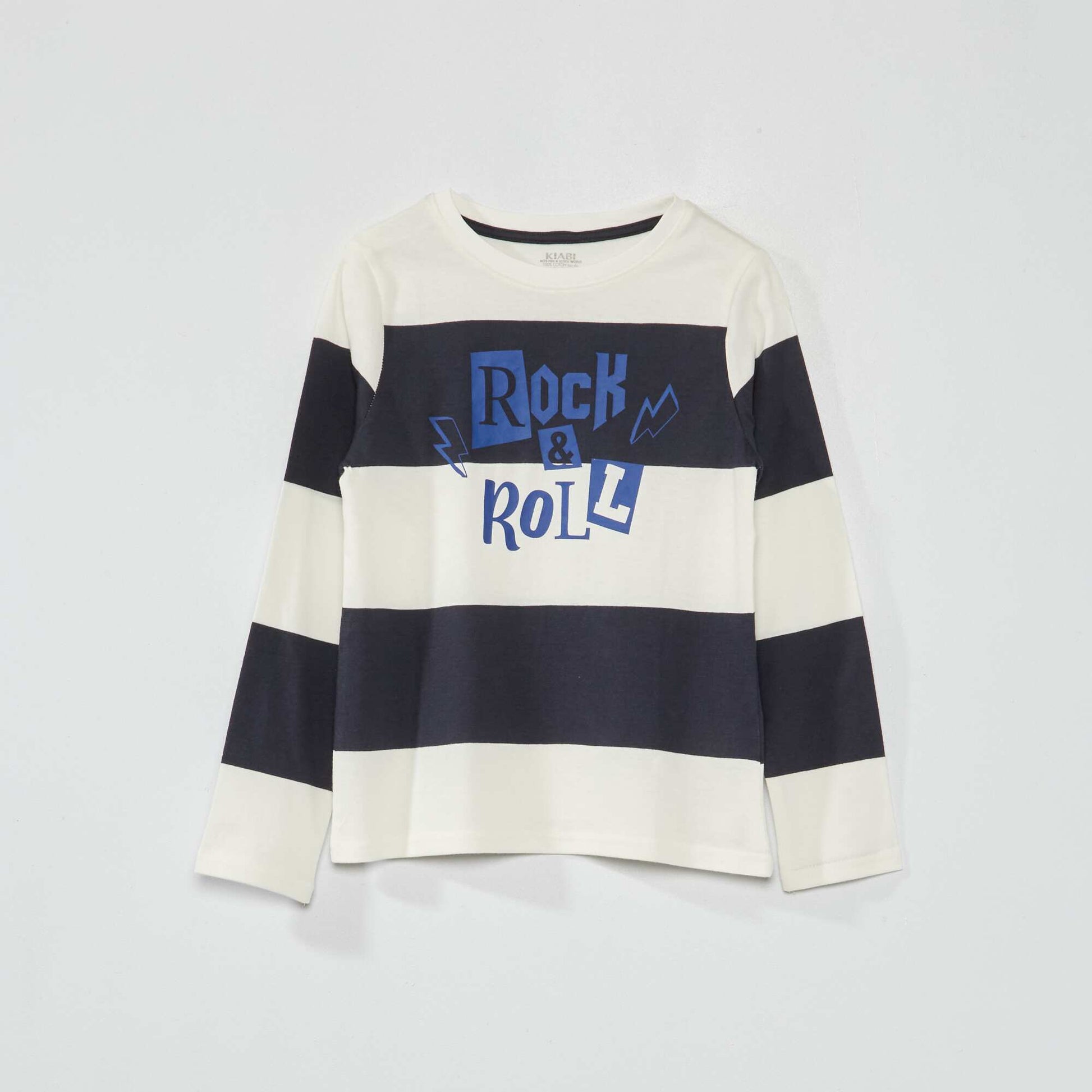 Tee-shirt en jersey manches longues Bleu marine/blanc