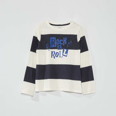 Tee-shirt en jersey manches longues Bleu marine/blanc