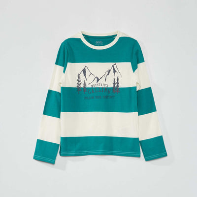 Tee-shirt en jersey manches longues Vert/blanc