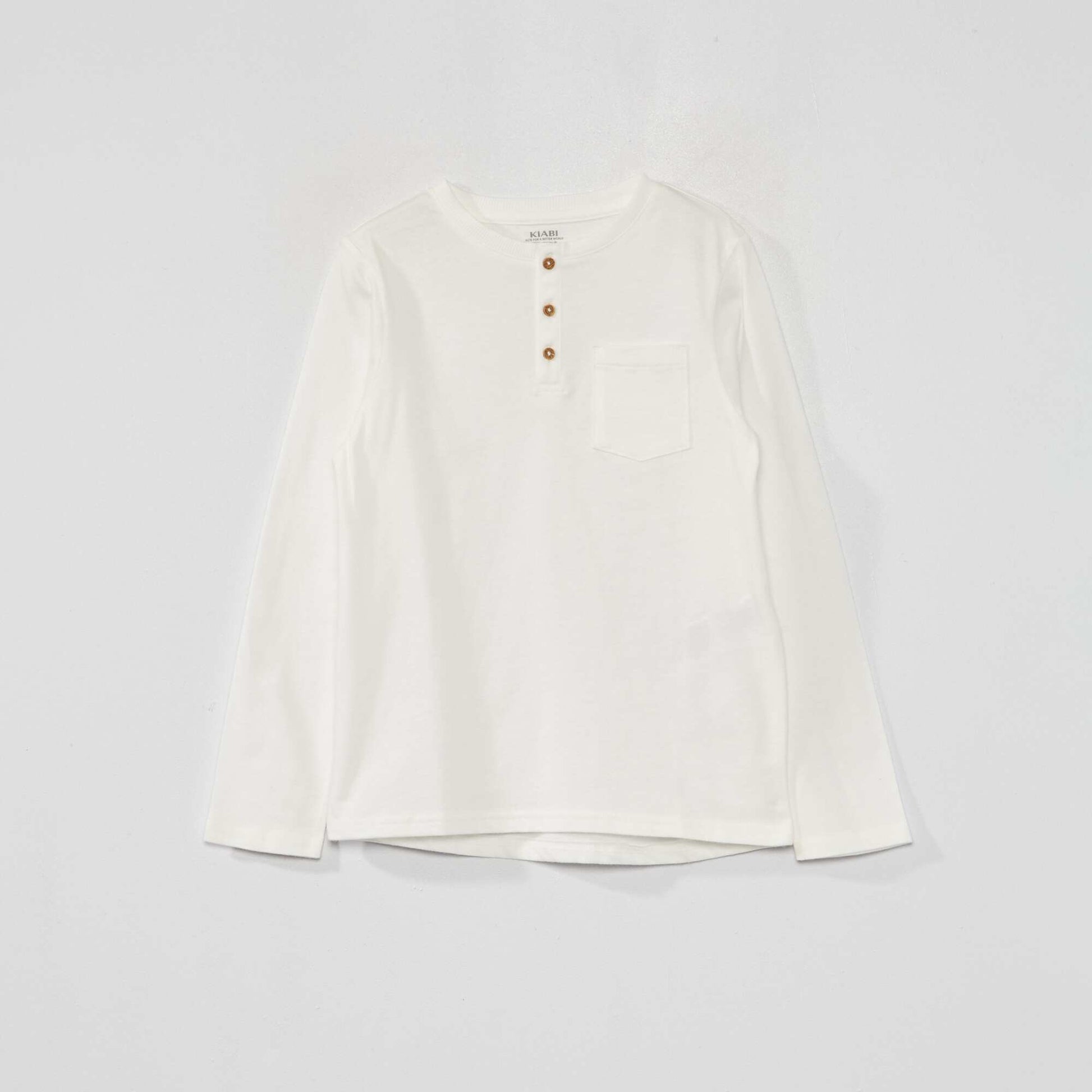 T-shirt col tunisien manches longues blanc