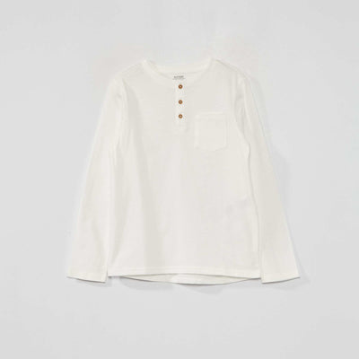 T-shirt col tunisien manches longues blanc