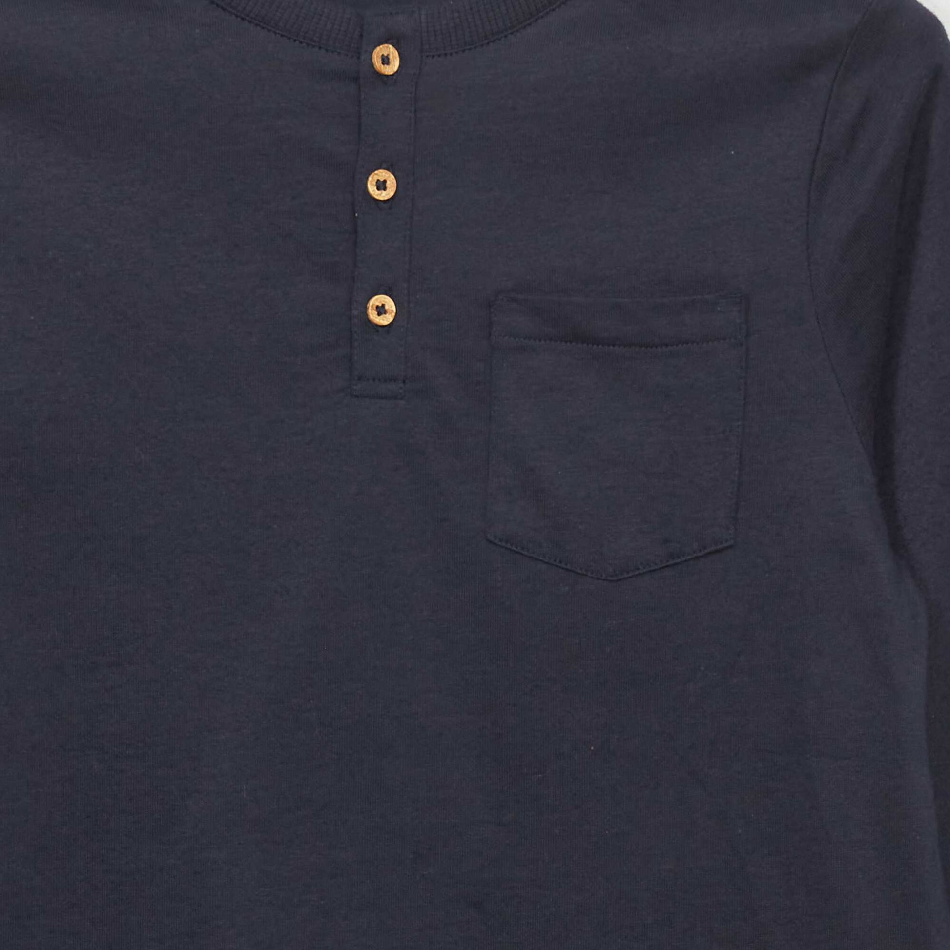T-shirt col tunisien manches longues Marine