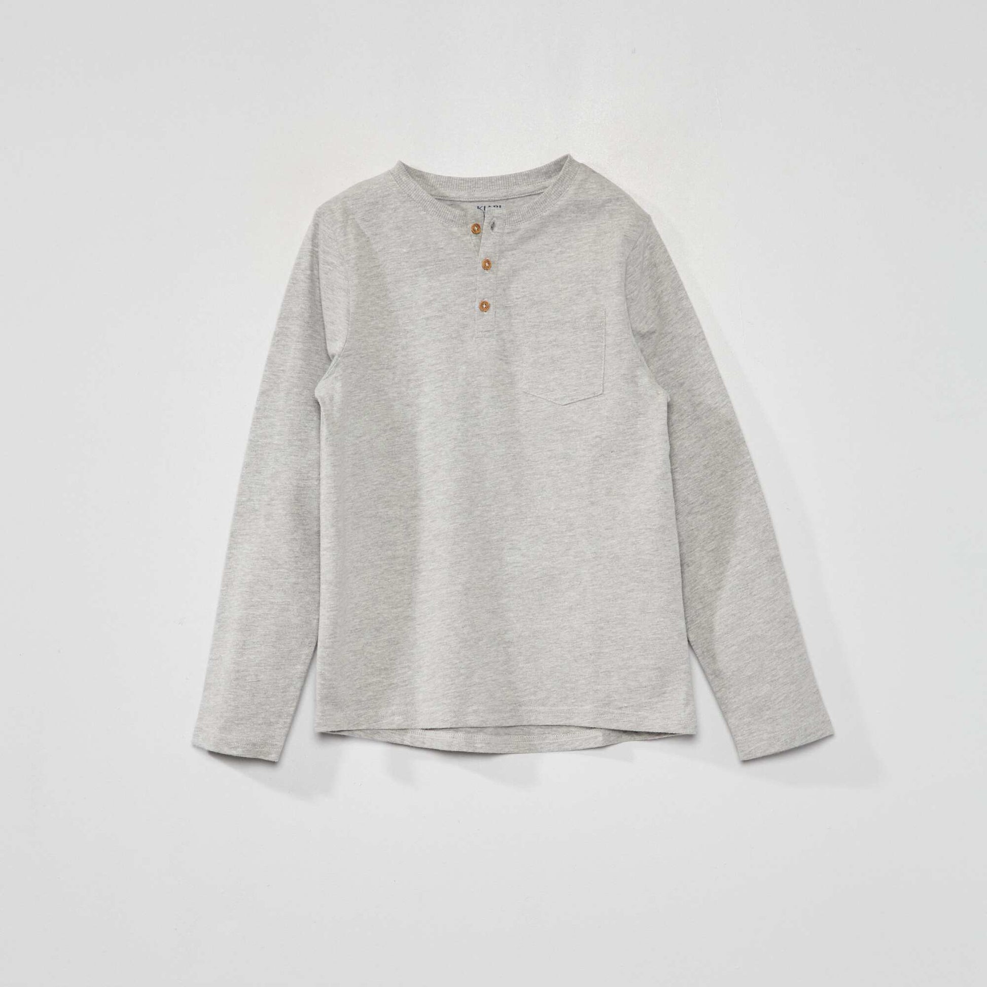 T-shirt col tunisien manches longues Gris