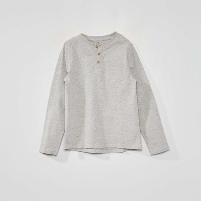 T-shirt col tunisien manches longues Gris