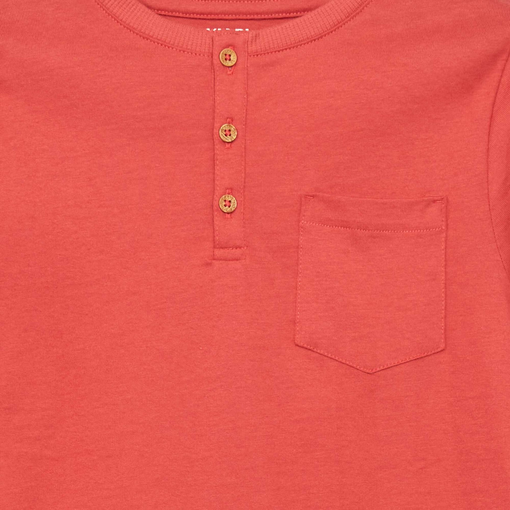 T-shirt col tunisien manches longues Rouge